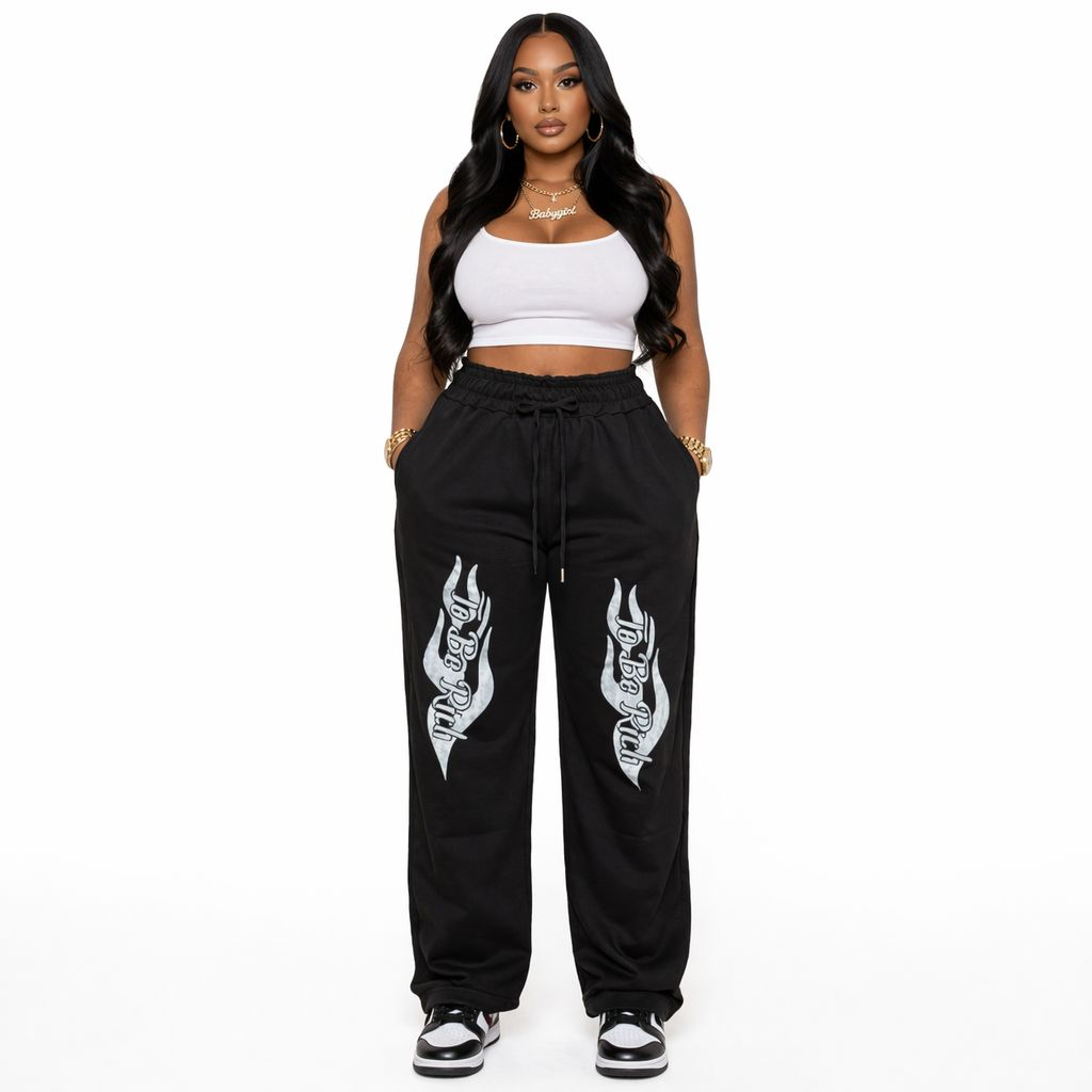 Black Graphic Sweatpants Drawstring Casual Streetwear Trousers
